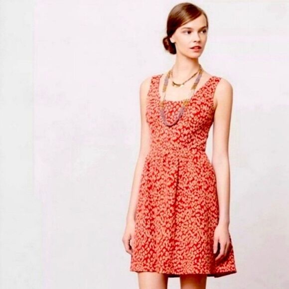 Anthropologie MaEve Caldera Animal Print Back Zip Fit Flare Mini Dress L - Picture 1 of 5